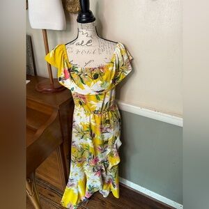 Bailey Blue Yellow Flutter Sleeve Maxi Dress
